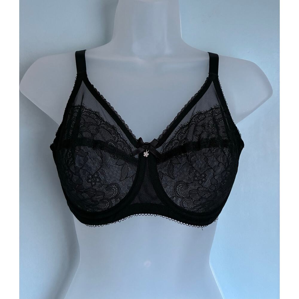 Wacoal Lace Unlined Bra‎ 32D Black Sexy Casual Whimsigoth